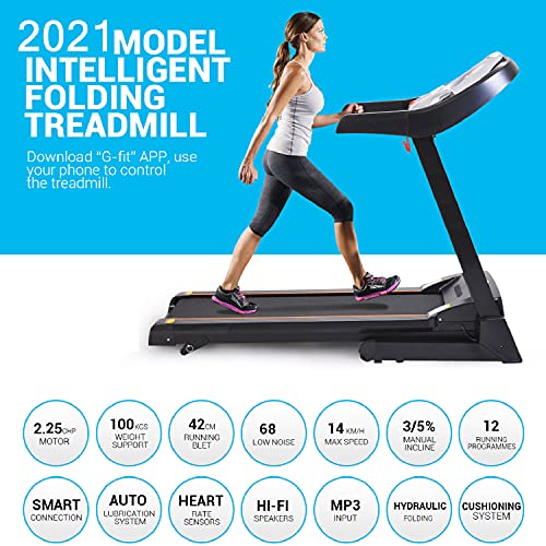 ANCHEER Folding Treadmills, Electric Treadmill with Incline, LCD Monitor & Bluetooth Speaker Cardio Training Treadmill for Small Spaces, Running Walking Machine for Home & Office Workout (White)