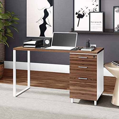 Milano Home & Office Computer Desk with 3 Detachable Locked Drawers (Cass Walnut/White)