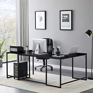MYDENIMSKY U-Shaped Computer Desk, Industrial Corner Writing Desk with CPU Stand, Gaming Table Workstation Desk for Home Office Black