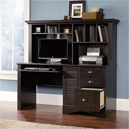 Pemberly Row Computer Desk w Hutch in Antiqued Paint