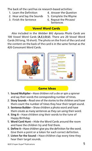 Super Duper Publications | Webber® Big Apraxia Photo Cards | Organized Words by Syllable for Ease of Speech Production | Vowels and Consonants | Basic Syllable Shapes | Activities with Instructions