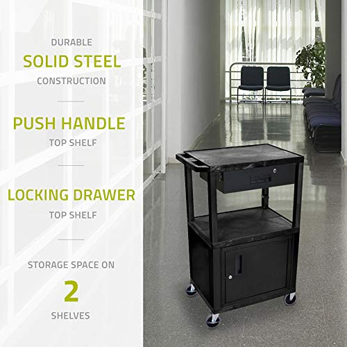 Luxor AV Cart with Cabinet Drawer - Black, 42"H