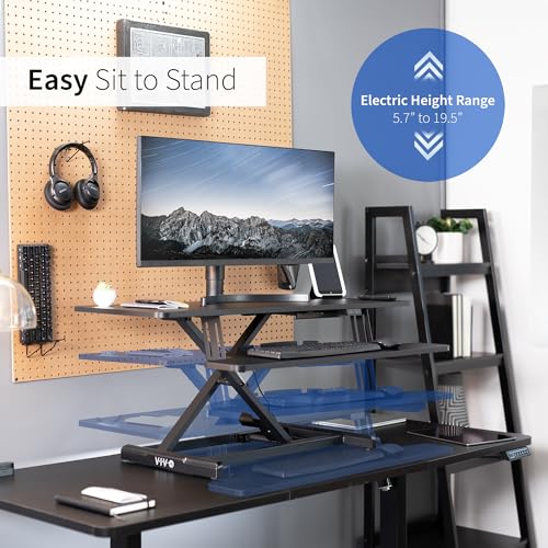 VIVO Electric Motor Desk Converter 42 inch, Height Adjustable Riser, Sit to Stand Workstation, Black - DESK-VE42B