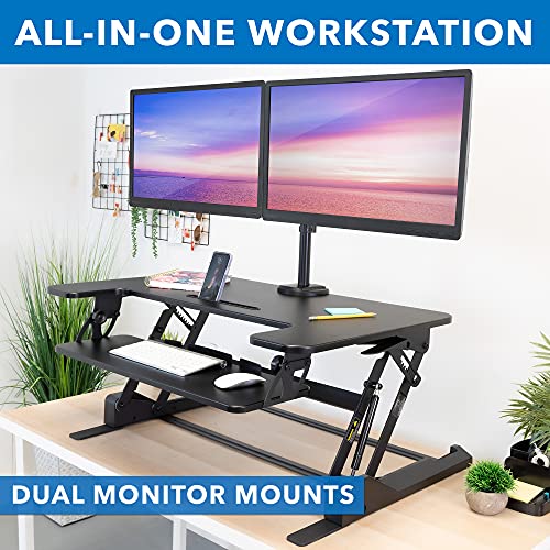 Mount-It! Standing Desk Converter with Dual Monitor Mount - Height Adjustable Sit Stand Workstation - 36 Inch Wide Gas Spring Lift - Black (MI-7934)