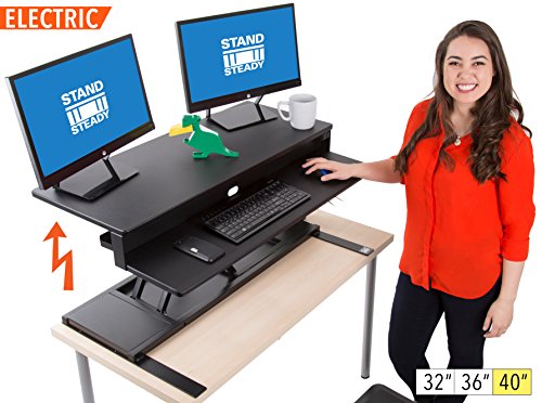 Flexpro Power Electric Standing Desk | Electric Height-Adjustable Stand up Desk | by Award Winning Stand Steady! Holds 2 Monitors + Laptop! | Easy Quiet Adjustments! (Black) (40")