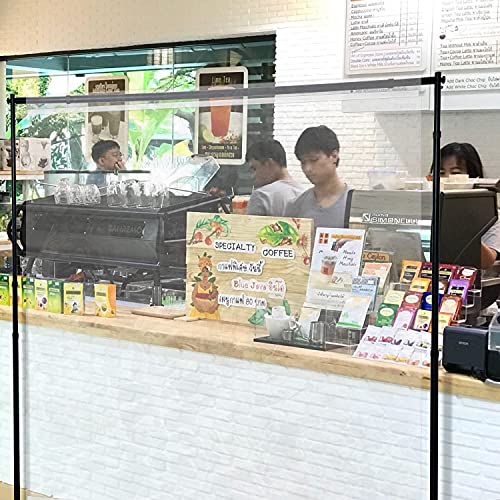 BannerBuzz Floor Standing Sneeze Guard-Full Tarp with Adjustable Banner Stand Isolation Barrier-Clear Film Protective Shield for Cafes,Retail Store,Cashier,Reception (6X8 Ft)