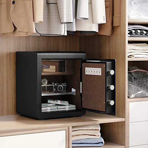 SONGMICS Safe Box, Security Safe, 1.6 Cubic Feet, Dual Locking System, with Digital Keypad, Manual Override, Adjustable Divider, Alarm Function, Anti-Theft, for Home Office Hotel, Black ULBX115B01