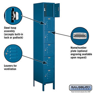 Salsbury Industries 66168BL-U Six Tier Box Style 12-Inch Wide 6-Feet High 18-Inch Deep Unassembled Standard Metal Locker, Blue