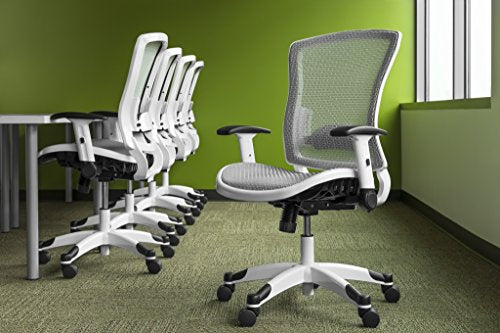 SPACE Seating Breathable Mesh Seat and Back, 2-to-1 Synchro Tilt Control, 2-Way Adjustable Flip Arms, and White Coated Nylon Base Managers Chair, White