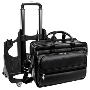 McKleinUSA, P Series, Franklin, Top Grain Cowhide Leather, 17" Leather Patented Detachable Wheeled Laptop Briefcase, Black (86445)