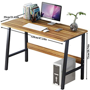 Writing Computer Desk, 47" Modern Office Desk Workstation for Home | Industrial Style PC Laptop Gaming Study Table with Steel Leg - Walnut Color