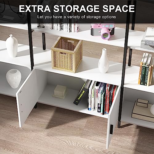 Semoic Triple Wide 5-Tier Arched Bookshelf & Bookcase, White/Black