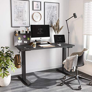 FAMISKY Dual Motor Adjustable Height Electric Standing Desk, Storage Panel with Tray, 48 x 24 Inches Stand Up Table, Sit Stand Home Office Desk with Splice Tabletop, Black Frame/Black Top
