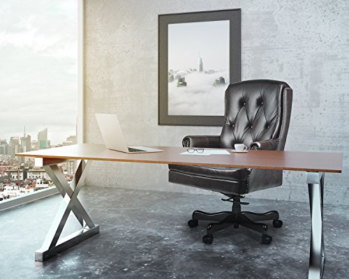 Halter HAL-070 Executive Grain Cow Leather Office Chair, Home & Office Computer Desk CEO Chair, Metal Base w/Wood Caps - Supports 500LBS 2 Pack