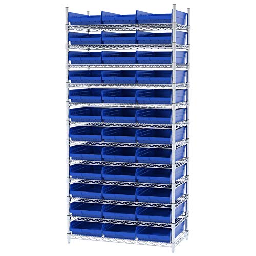 Akro-Mils 30178 Plastic Nesting Shelf Bin Box, (18-Inch x 11-Inch x 4-Inch), Blue, (12-Pack)