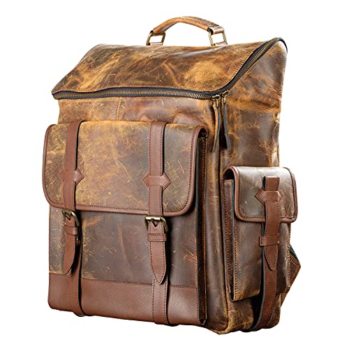 EnvivaCor EVOD Leather Backpack - Vintage Leather Backpack Purse for Women and Men - Cute, Trendy and Fashionable Leather Laptop Travel Backpack - Teen Boys and Girls Fashion Bagpack (Brown)