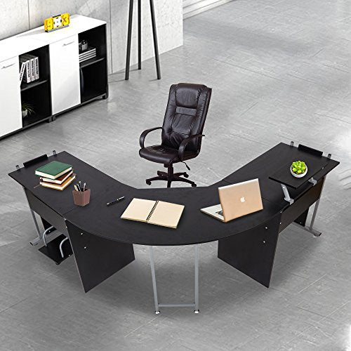 KARMAS PRODUCT L Shaped Computer Desk Modern Corner Table Wood Laptop Home Office Desks Black, 71.3x19.6x30.3in