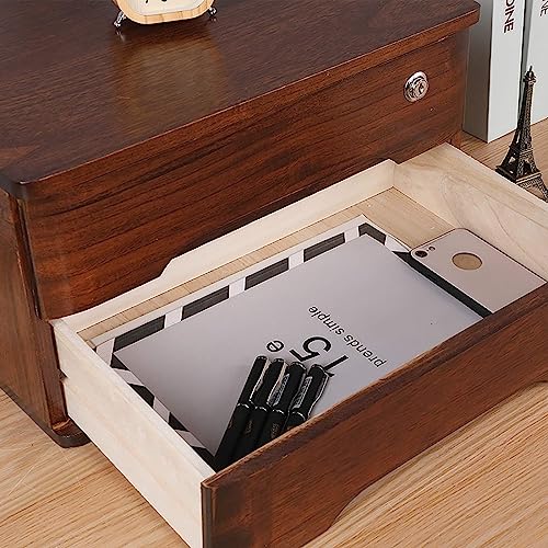 YUZDNM Lockable Wooden Desktop Storage Box, A4 File Organizer, White, 4 Layer