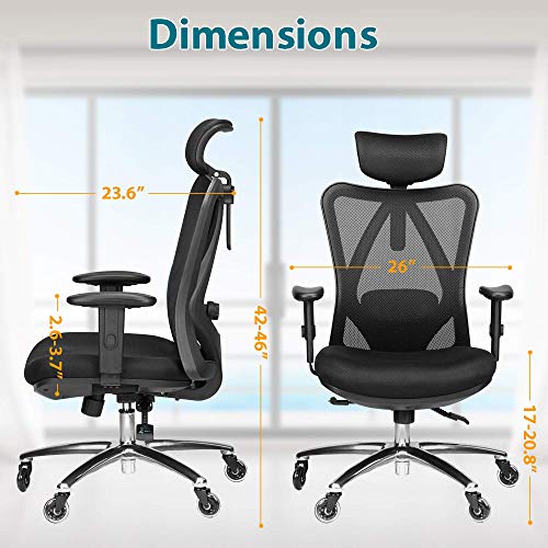 Duramont Ergonomic Adjustable Office Chair with Lumbar Support and Rollerblade Wheels - High Back with Breathable Mesh - Thick Seat Cushion - Adjustable Head & Arm Rests, Seat Height - Reclines
