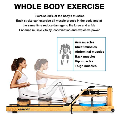Outroad Rowing Machine for Home Gym Use, Water Wooden Rower with LCD Monitor, Outdoor Indoor Fitness Exercise Training Sports Equipment