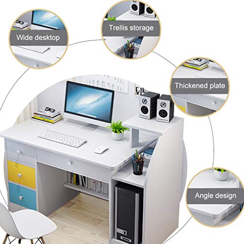 Doublelift Computer Laptop Desk with Drawer Shelf,Children Study Desk and Bookcase Office Home PC Table with Mainframe Rack Modern Writing Learning Workstation【Fast Delivery from The U.S.】 (White)