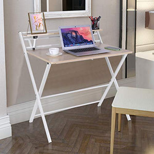 Peacur Foldable Writing Computer Desk, 32" Small Lazy Modern Laptop Table, 3 Steps Quickily Assembly Folding Desk for Home Office Use with Storage Organizer Shelf (1PC)