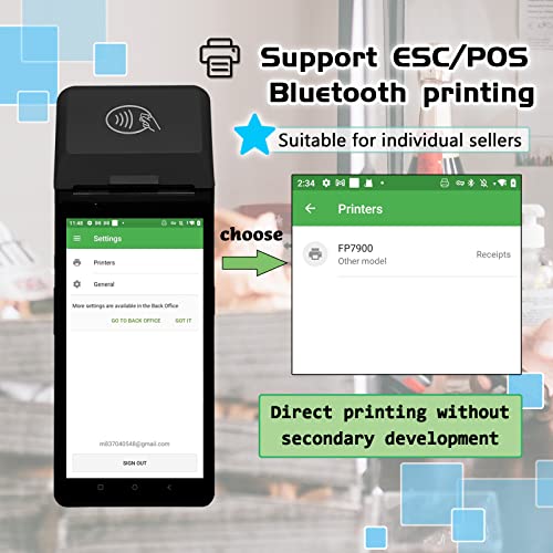 SMAJAYU Pos Receipt Printer Android 10 Handheld 6'' Pos Terminal with 58mm Thermal Receipt Printing with 4G,WiFi,Bluetooth for Small Business Retail,Built-in Google Play Support Loyverse, Kyte