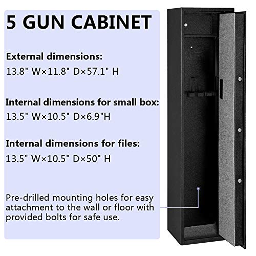 Bonnlo Biometric Gun Safe for Home,Biometric Rifle Gun Safe for Rifle and Shortguns,Quick Access Fingerprint Gun Safe for Long Guns,Large 5 Gun Security Cabinet with Lockable Box for Handgun/Ammo
