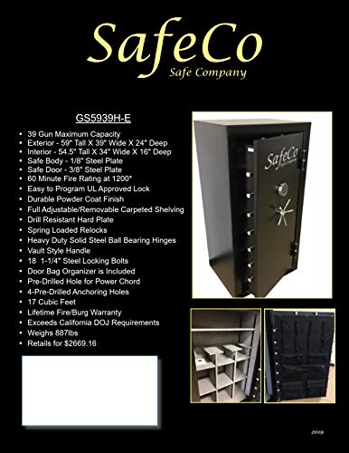 SafeCo GS5939H-E Gun Safe 39 Gun