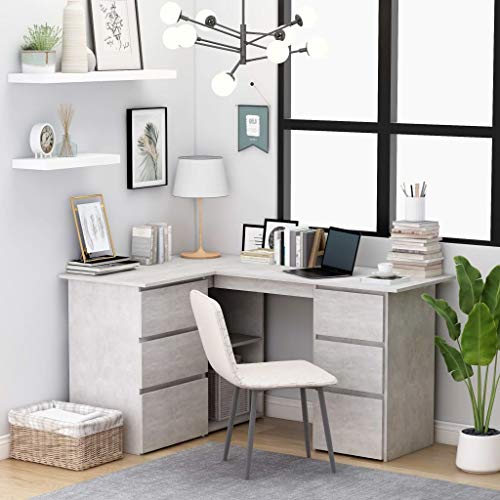 L-Shaped Computer Desk, Corner Desk with 6 Drawers and 2 Shelves, Writing Workstation Table for Home Office Study, 57.1"x39.4"x29.9" Chipboard
