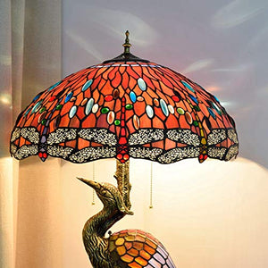 Xiaochen Antique Tiffany Style 20" Male Bird Desk Lamp - Red Dragonfly Glass Lampshade for Living Room Study Bedroom