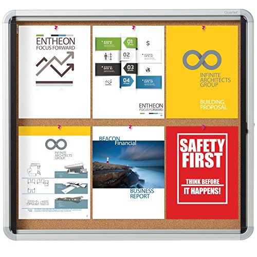 Quartet Enclosed Cork Bulletin Board, 30" x 27" or 6 Sheets, Swing Door, Aluminum Frame (EIHC2730)