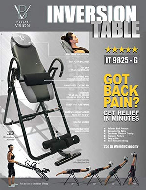 Body Vision IT9825 Premium Inversion Table with Adjustable Head Rest & Lumbar Support Pad, - Heavy Dutyup to 250 lbs., Gray