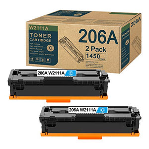 2 Pack 206A | W2111A Toner Cartridge Replacement for HP Color Laserjet Pro M255-M256 Series M255nw M255dw M255dn MFP M282-M283 M282-M285 M282nw M283fdn M283fdw M283cdw Printer Cartridge(Cyan).