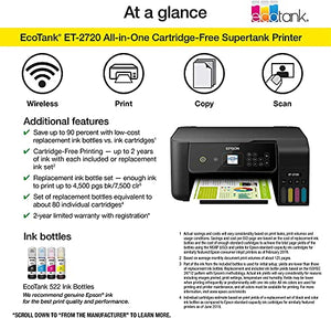 Epson Premium EcoTank 2720 Series Wireless All-in-One Color Supertank Inkjet Printer | Print Copy Scan | Mobile Printing | Voice-Activated Print | 1.44" Screen | High-Speed USB Black