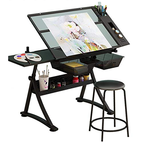 Height Adjustable Drawing Desk, Tiltable Craft Table with Storage, Large Art Desk, for Home Office Drafting Table