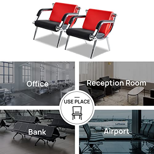 Walnest Waiting Room Chair with Armrest 2 Seat Red Black PU Leather Office Furniture