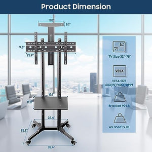 SYLVOX Rolling TV Stand for 32-75 Inch TVs, Mobile Cart up to 99 lbs, Outdoor Universal Stand w/Locking Wheels, Height & Angle Adjustable, VESA 600x400mm