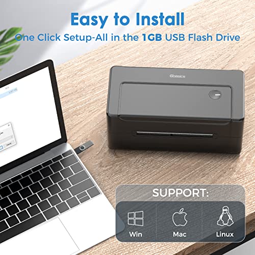 Shipping Label Printer - Gbasics Thermal Label Printer with Label Holder 150mm/s High-Speed Inkless Printing, USB 4x6 Label Printer for Amazon Shopify USPS, Support Windows/Mac OS/Linux(NO ChromeOS)