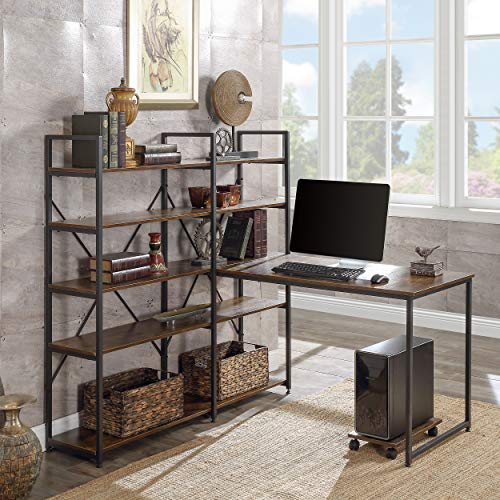 Merax 54" Large Computer 5-Tier Shelves, Office Study Table with Bookcase, Writing Hutch Desk, Brown