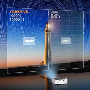 YABER V6 WiFi Bluetooth Projector 9000L Upgrade Full HD Native 1920×1080P Projector, 4P/4D Keystone Support 4k&Zoom, Portable Wireless LCD LED Home&Outdoor Video Projector for iOS/Android/PS4/PPT