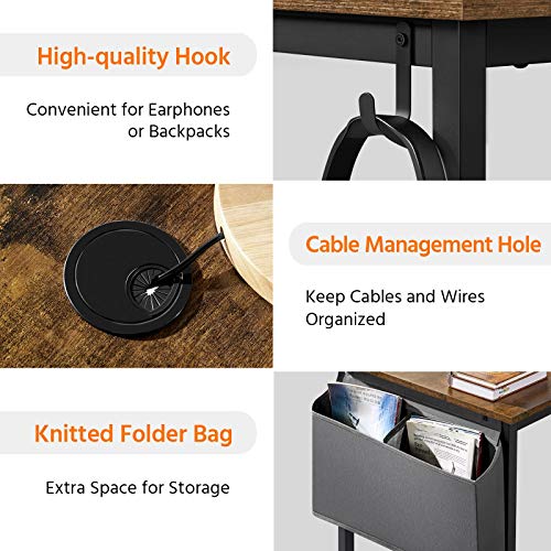 YAHEETECH Home Office Desk & Chair Set 47" Industrial Computer Desk with Storage Bag, Ergonomic Mesh Office Chair Ergonomic Desk Chair Mid-Back Big Computer Chair, Rustic Brown & Black