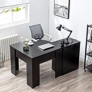 ZOYY L Shaped Office Desk 59'',L-Shape Corner Gaming Computer Desk with Storage and Drawers,Writing Studying PC Laptop Workstation for Home Office Bedroom,Black