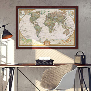 Renditions Gallery Executive National Geographic Travel Map with Push Pins, Wall Art for Living Room, Bedroom, Office, 26x40, Mahogany and Ebony