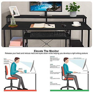 JIAJO Computer Desk for Home Office, 46.5 inches Writing Table Office Workstation with Storage Shelves Keyboard Tray Monitor Stand, Elegant Black