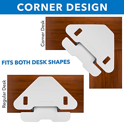 Mount-It! White Corner Standing Desk Converter | Height Adjustable 48” Wide Desktop | Corner Stand Up Desk with Gas Spring Handle | Stand Up Computer Workstation with Ergonomic Keyboard Tray | White