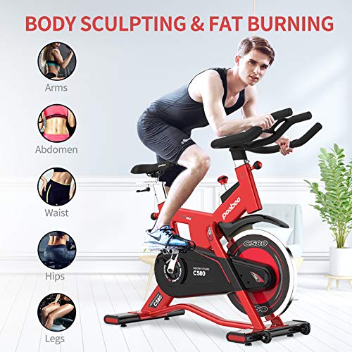 pooboo Exercise Bike, Indoor Cycling Bike Stationary with 40 Lbs Flywheel Belt Drive Quiet & Smooth with LCD Display Pad Mount for Home Cardio Workout