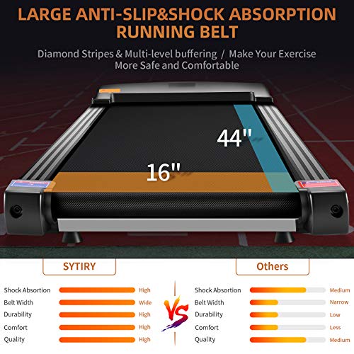 SYTIRY Treadmill with Large 12" Touchscreen and WiFi Connection, YouTube, Facebook and More, 3.25hp Folding Treadmill, Cardio Fitness Exercise Machine for Walking, Jogging.