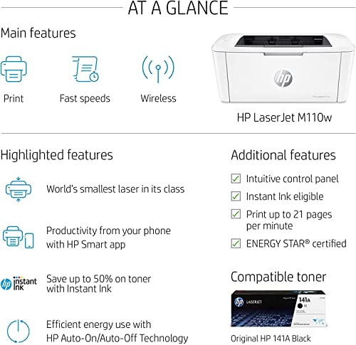 HP Laserjet Pro M15w Wireless Monochrome Laser Printer, 600 x 600 dpi, 29ppm, LED Control Panel, Auto-On/Off Technology, Mobile Printing, Works with Alexa (W2G51A), WI-FI, Bundle with Printer Cable
