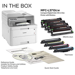 Brother MFC-L3710CW Wireless Color Laser Printer - Print Copy Scan Fax, 600 x 2400 dpi, 19 ppm